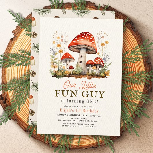 リトルおもしろい男の子キノコ男の子1歳の誕生日 招待状