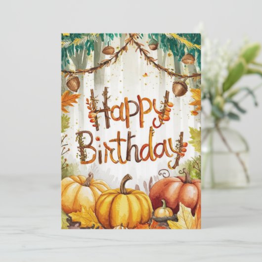 リトルお洒落ウォーミングオータム秋ハッピーバースデー カード (スタンド正面)