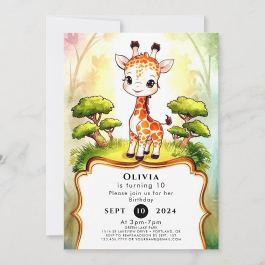 リトルお洒落キリン誕生日 招待状 (正面)