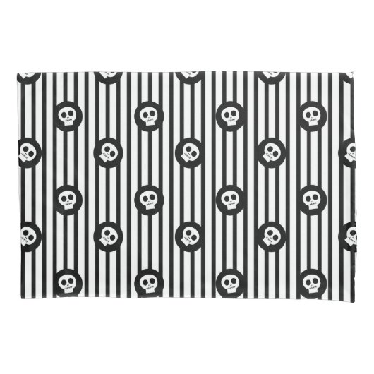 リトルお洒落スカルブラック&ホワイトスカル 枕カバー (正面)