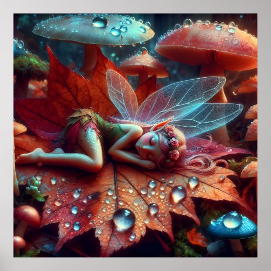 リトルお洒落フェアリーが葉の上で眠る ポスター (正面)