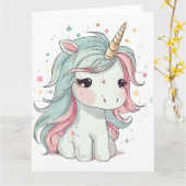 リトルかわいいユニコーン カード (黄色い花)