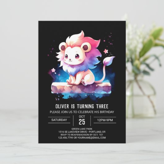 リトルかわいいライオン誕生日 招待状 (スタンド正面)