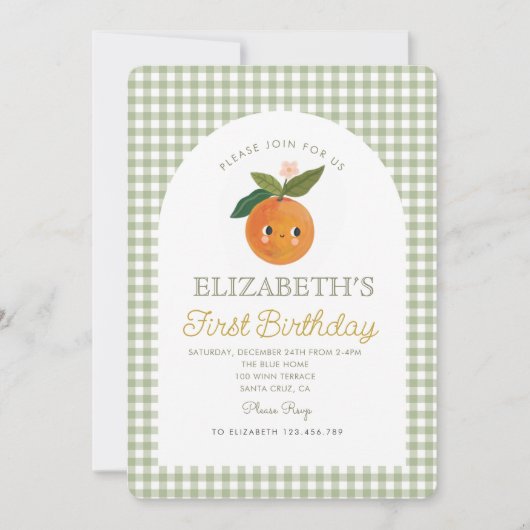 リトルかわいこちゃんが1オレンジ誕生日を回している 招待状 (正面)