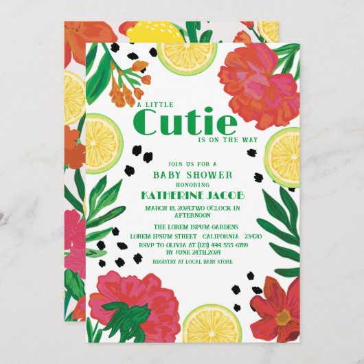 リトルかわいこちゃんの方法レモン柑橘系ベビーシャワーI 招待状 (正面/裏面)