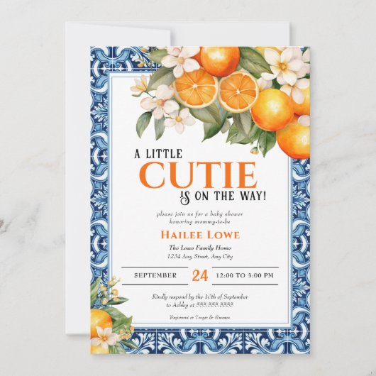 リトルかわいこちゃんは途中で編集可能な赤ちゃんシャワー 招待状 (正面)