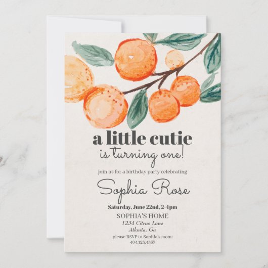 リトルかわいこちゃんオレンジの最初の誕生日招待状 (正面)