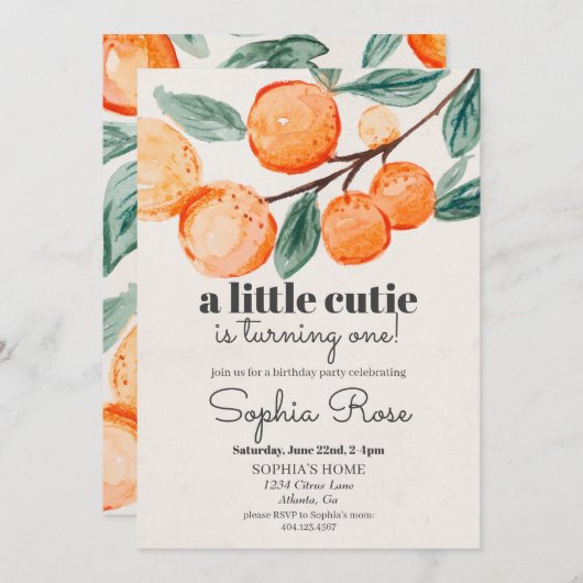 リトルかわいこちゃんオレンジの最初の誕生日招待状 (正面/裏面)