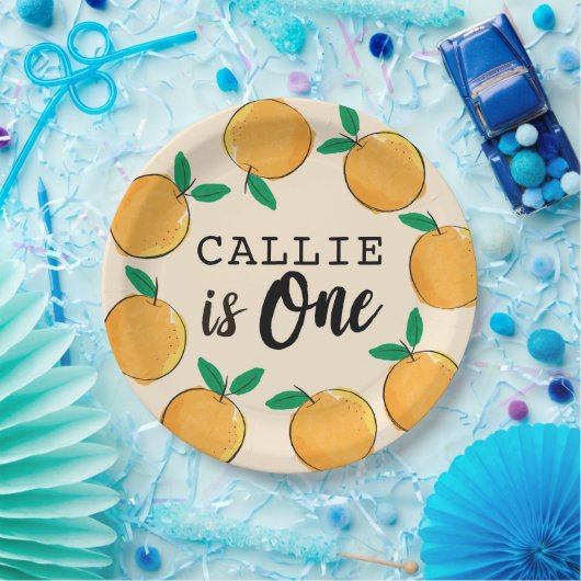 リトルかわいこちゃんオレンジカスタムファースト誕生日 ペーパープレート (パーティー)