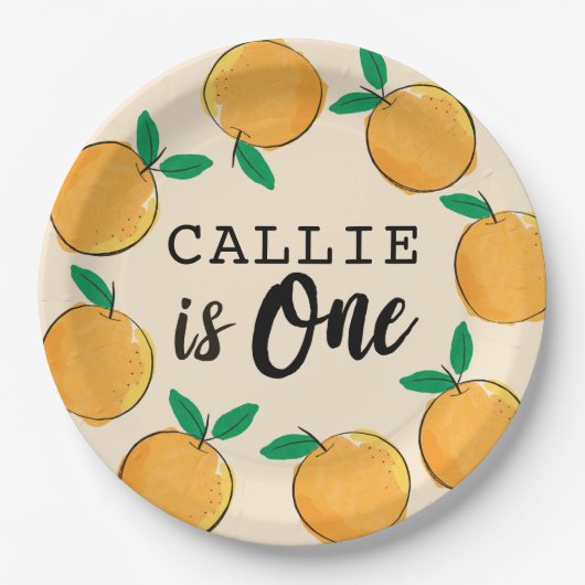 リトルかわいこちゃんオレンジカスタムファースト誕生日 ペーパープレート (正面)