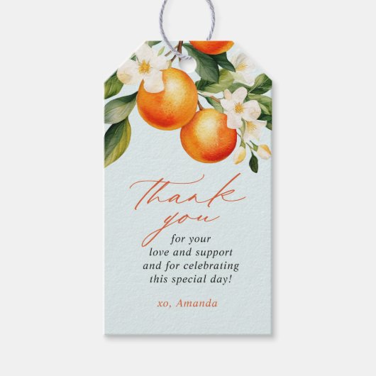 リトルかわいこちゃんオレンジクレメンチンベビーシャワーのお願い ギフトタグ (正面)