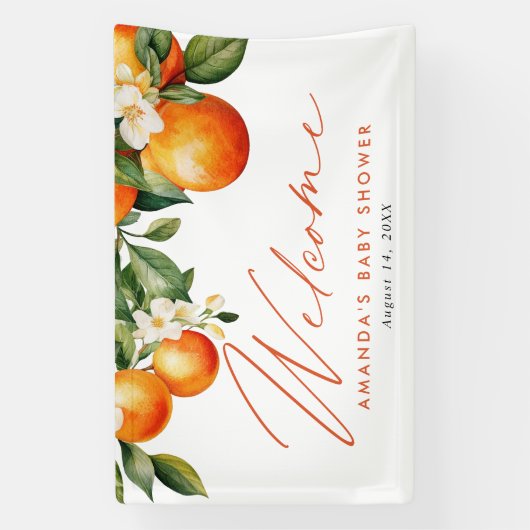 リトルかわいこちゃんオレンジクレメンチンベビーシャワーのお願い 横断幕 (縦)