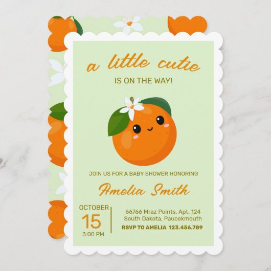 リトルかわいこちゃんオレンジクレメンチンベビーシャワー 招待状 (正面/裏面)
