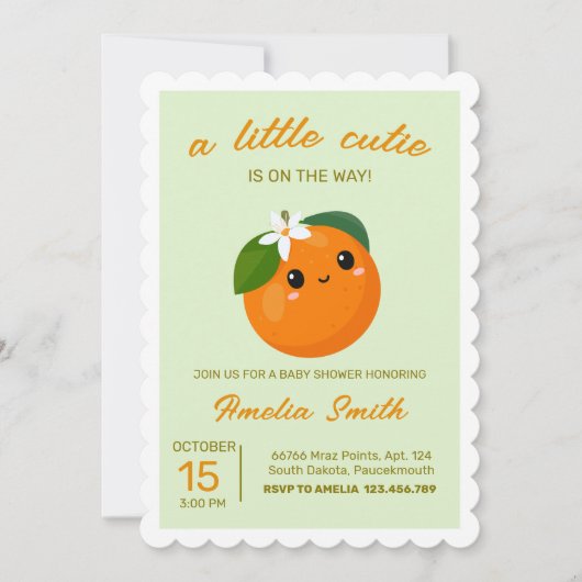 リトルかわいこちゃんオレンジクレメンチンベビーシャワー 招待状 (正面)