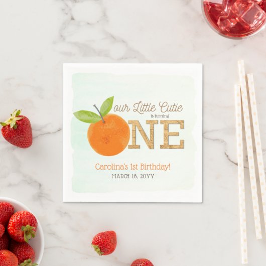 リトルかわいこちゃんオレンジクレメンチン1st誕生日 スタンダードカクテルナプキン (インサイチュ)