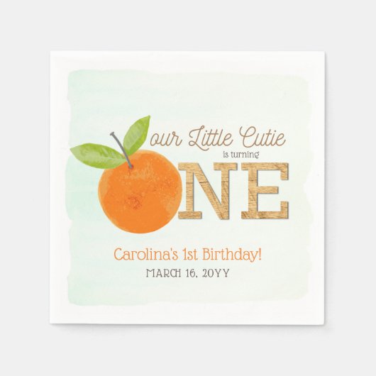リトルかわいこちゃんオレンジクレメンチン1st誕生日 スタンダードカクテルナプキン (正面)