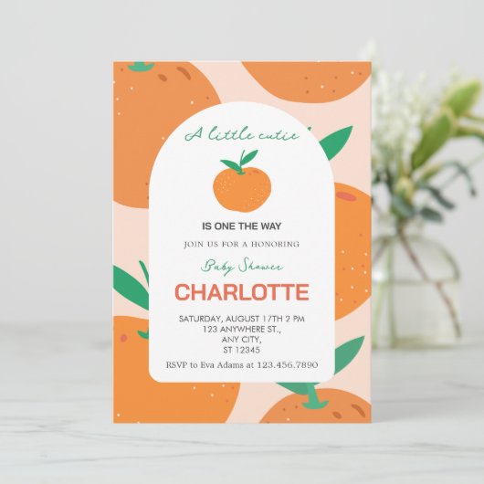 リトルかわいこちゃんオレンジシトラスベビーシャワー招待状 招待状 (スタンド正面)