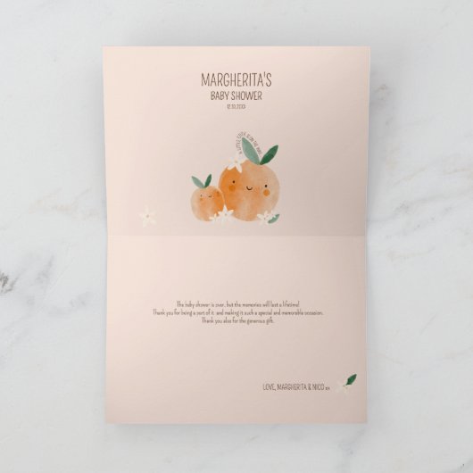 リトルかわいこちゃんオレンジシトラスボタニカルベビーブシャワー サンキューカード (内部)