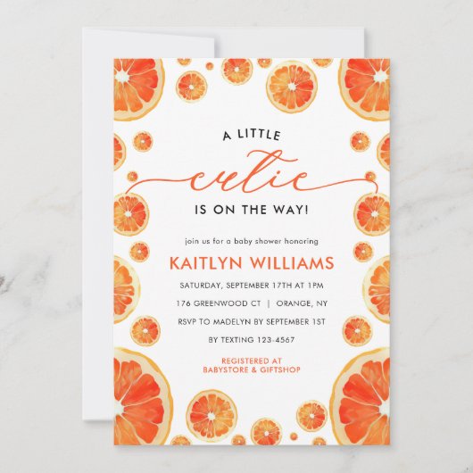 リトルかわいこちゃんオレンジシトラスモダンベビーシャワー 招待状 (正面)