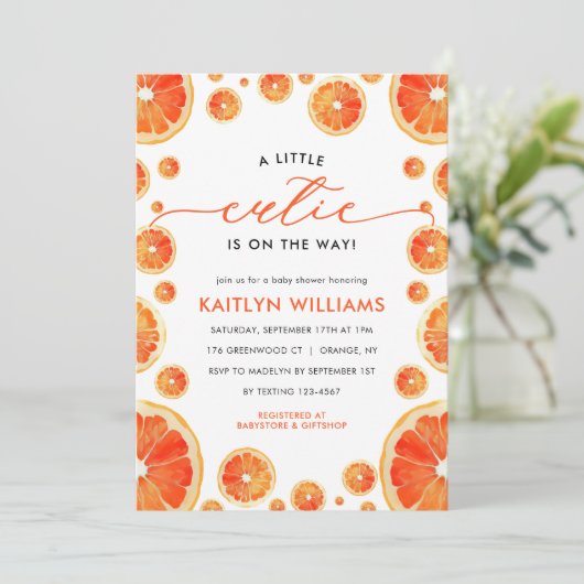 リトルかわいこちゃんオレンジシトラスモダンベビーシャワー 招待状 (スタンド正面)