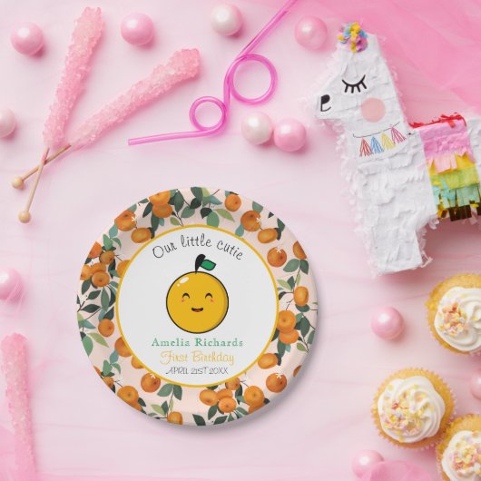 リトルかわいこちゃんオレンジシトラス1st誕生日 ペーパープレート (パーティー)