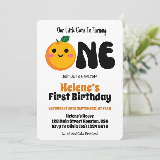 リトルかわいこちゃんオレンジシトラス1st誕生日 招待状 (スタンド正面)