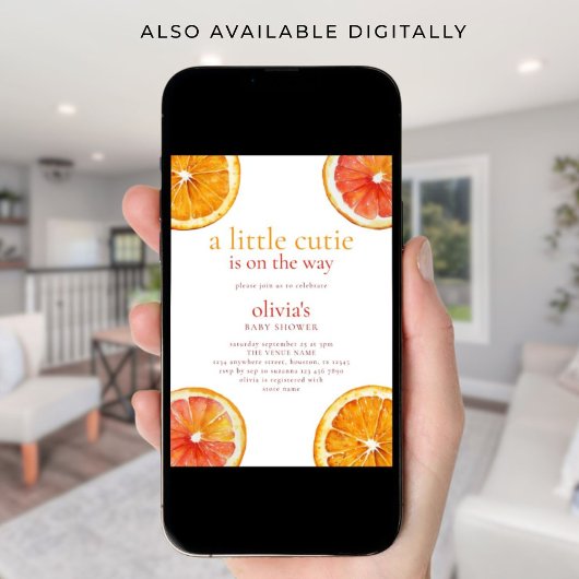 リトルかわいこちゃんオレンジスライスガールベビーシャワー 招待状