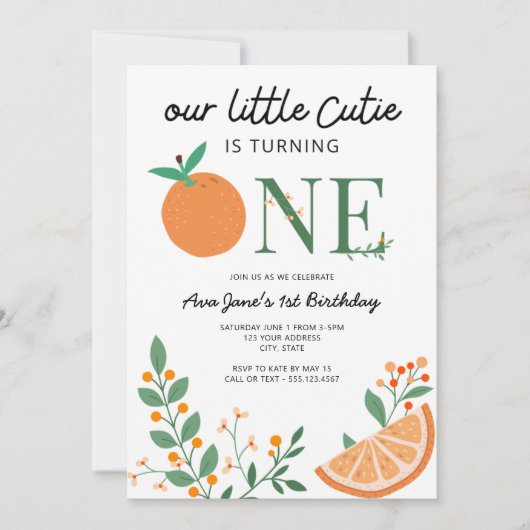 リトルかわいこちゃんオレンジテーマファースト誕生日 招待状 (正面)
