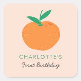 リトルかわいこちゃんオレンジファースト誕生日スクエアステッカー スクエアシール