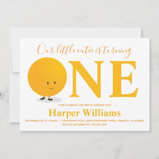 リトルかわいこちゃんオレンジファースト誕生日招待状 招待状 (正面)