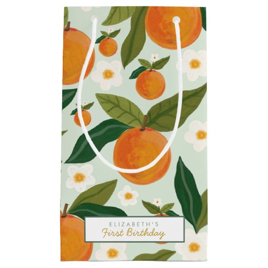 リトルかわいこちゃんオレンジフラワーズ誕生日 スモールペーパーバッグ (正面)