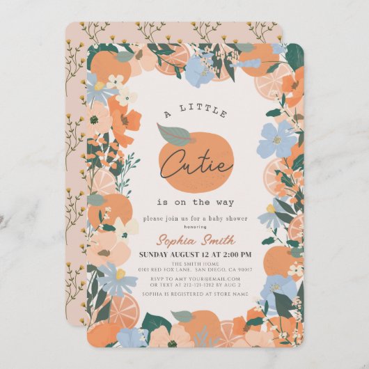 リトルかわいこちゃんオレンジフローラベビーシャワー 招待状 (正面/裏面)