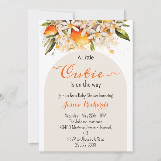 リトルかわいこちゃんオレンジベビーシャワーシトラスタンジェリーヌ 招待状 (正面)