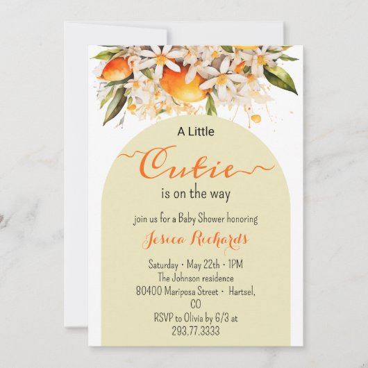 リトルかわいこちゃんオレンジベビーシャワーシトラスタンジェリーヌ 招待状 (正面)