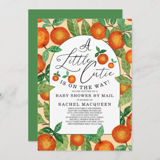 リトルかわいこちゃんオレンジ植物性ベビーシャワーバイメール 招待状 (正面/裏面)