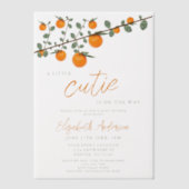 リトルかわいこちゃんオレンジ男女兼用色ベビーシャワー ベラム紙招待状 (正面)