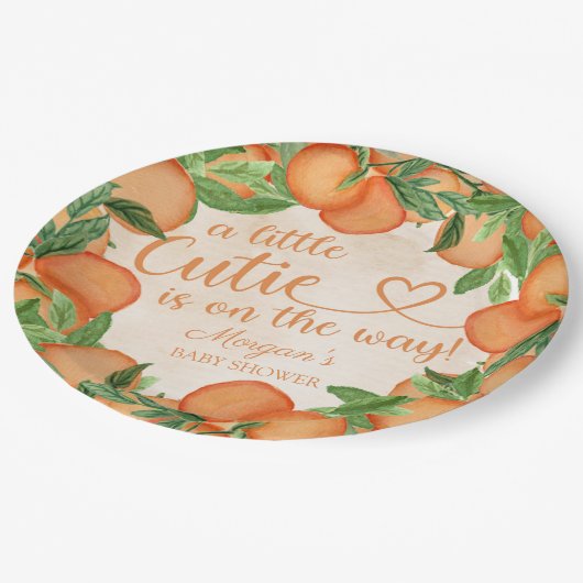 リトルかわいこちゃんオレンジ男女兼用色ベビーシャワー ペーパープレート (アングル)