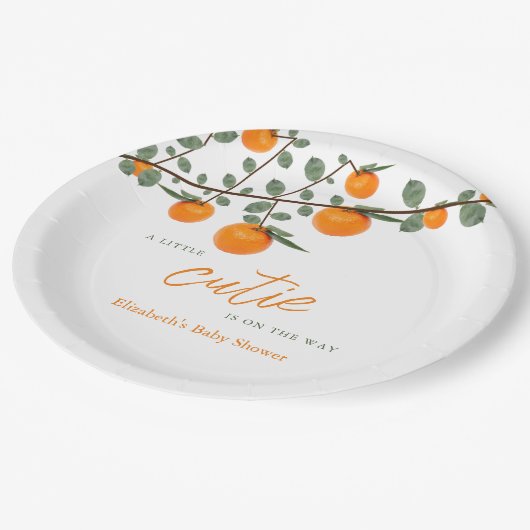 リトルかわいこちゃんオレンジ男女兼用色ベビーシャワー ペーパープレート (アングル)