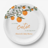 リトルかわいこちゃんオレンジ男女兼用色ベビーシャワー ペーパープレート (正面)