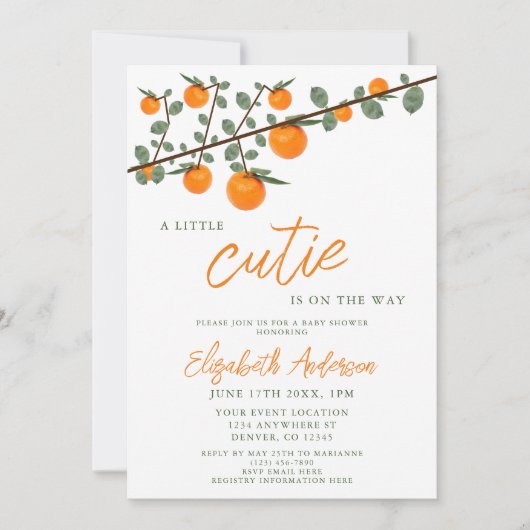 リトルかわいこちゃんオレンジ男女兼用色ベビーシャワー 招待状 (正面)