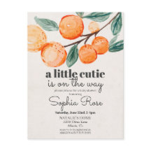 リトルかわいこちゃんオレンジ色のベビーシャワー招待状