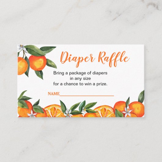 リトルかわいこちゃんオレンジ色の赤ちゃんシャワーおむつラッフル エンクロージャーカード