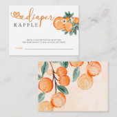 リトルかわいこちゃんオレンジ色の赤ちゃんシャワーおむつラッフル エンクロージャーカード (正面/裏面)