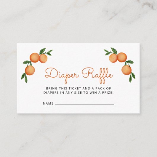 リトルかわいこちゃんオレンジ色の赤ちゃんシャワーおむつラッフル エンクロージャーカード (正面)