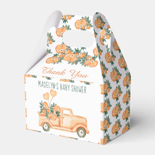 リトルかわいこちゃんオレンジ色の赤ちゃんシャワーお願いボックス フェイバーボックス (裏面サイド)
