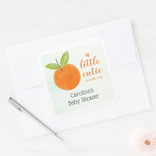 リトルかわいこちゃんオレンジ色の赤ちゃんシャワー好み スクエアシール (封筒)