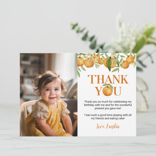 リトルかわいこちゃんオレンジ誕生日写真サンキューカード サンキューカード (スタンド正面)