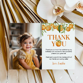 リトルかわいこちゃんオレンジ誕生日写真サンキューカード サンキューカード