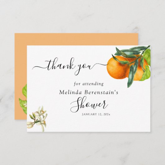リトルかわいこちゃんオレンジ赤ちゃんシャワーありがとう サンキューカード (正面/裏面)
