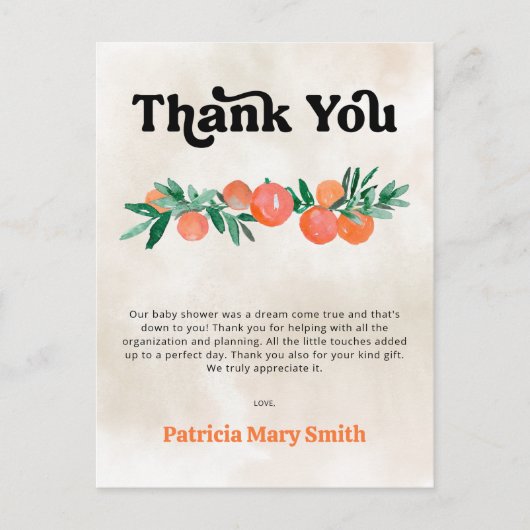 リトルかわいこちゃんオレンジ赤ちゃんシャワーありがとう ポストカード (正面)